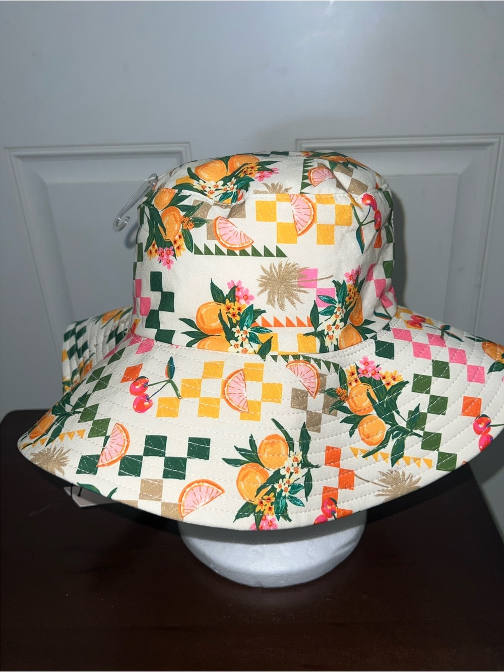 BCBGeneration Cream Vacation Beach‎ Bucket Hat with Orange & Green Citrus Print